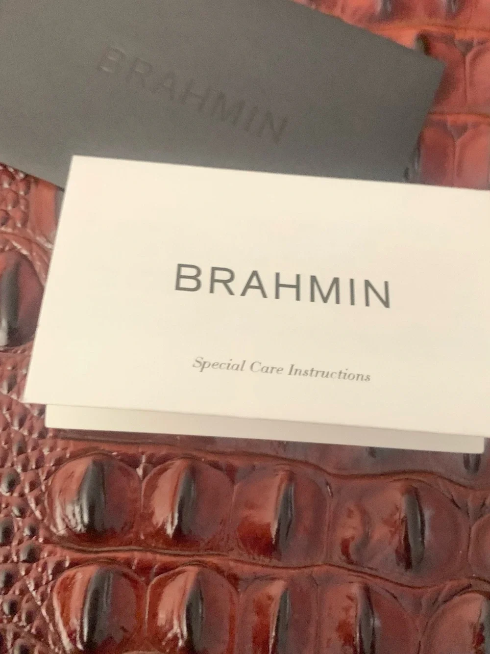 NWT Brahmin Joan Tote Pecan Melbourne Brown Croc Emb Leather Dust Bag Card N4515